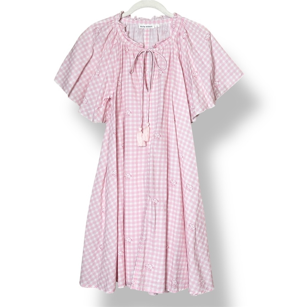 Roller Rabbit Hathi Gingham Temmy‎ Dress XS Pink elephant swim beach coverup - Picture 2 of 13